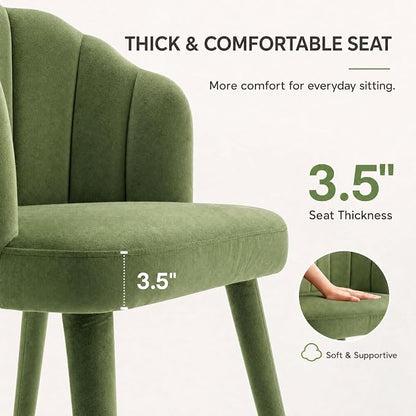 Hyfirm Velvet Dining Chairs Set of 4, Upholstered Modern Kitchen Dining Chairs with Petal Back & Fabric Covered Wooden Legs, Comfy Accent Armchairs for Bedroom/Kitchen/Vanity, Olive