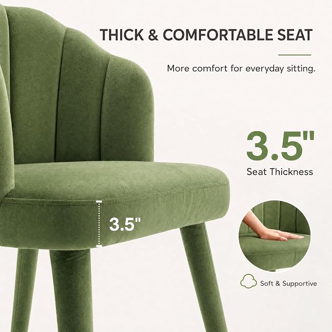 Hyfirm Velvet Dining Chairs Set of 6, Upholstered Modern Kitchen Dining Chairs with Petal Back & Fabric Covered Wooden Legs, Comfy Accent Armchairs for Bedroom/Kitchen/Vanity, Olive
