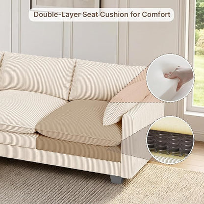 Gizoon 110'' Oversized L Shaped Couch for Living Room, Cloud Couches with Washable Corduroy Cover, Modern 4-Seater Comfy Deep-Seat Sofa with Movable Ottoman and 2 Throw Pillows for Apartment, Beige