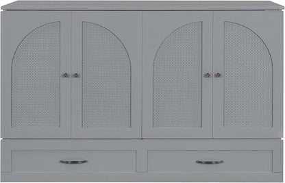 Ball & Cast Murphy Bed Queen Size Bedroom Folding Wall Cabinets Frame with Large Drawer and USB Ports,Hideaway Bed w/Tri-Fold Mattress Design,for Guest Room,Study,Office,Gray