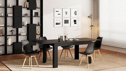 Mobili Fiver, Easy, Extendable Dining Table, 55.1(86.6) x35.4 in, Ashwood Black, for 6-8 People, Expandable Dining Table for Kitchen, Italian Furniture