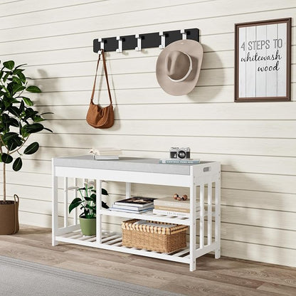 APRTAT 3-Tier Bamboo Shoe Rack Bench, Shoe Storage Organizer Bench, Entryway Benchs, Shoes Rack for Front Door Entrance, Entryway Bathroom Bedroom (White, Large)