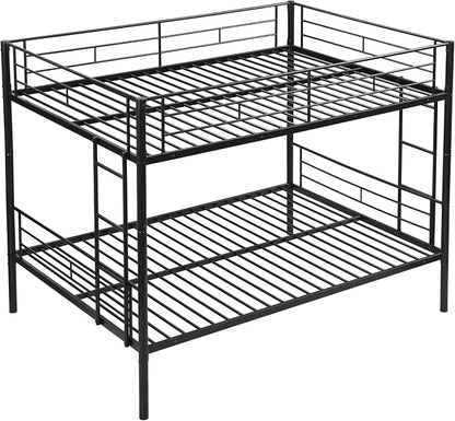 EMKK Metal Bunk Bed Full Over Full with Guardrails,Bedframe,Bunk Beds for Dorm,Bedroom,Guest Room,Heavy Duty Metal Slats, Noise Free, No Box Spring Needed, Black