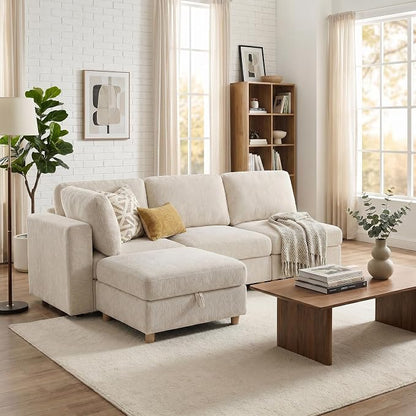 ERYE 95-Inch Oversized L Shaped Sectional Sofa 4 Seat Modular Storage Sofa Couch W/Deep Seat,Skin Friendly Plush Chenille Upholstered Convertible Corner Sectional Couch with Ottoman