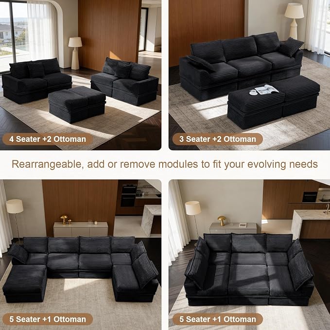 Upgrade Boneless Couch with Storage, Extra Deep&High Seat Modular Sectional Sofa 4 Seater U Shaped Cloud Couch with Ottoman, Tool-Free Assembly Sectional Couches for Living Room