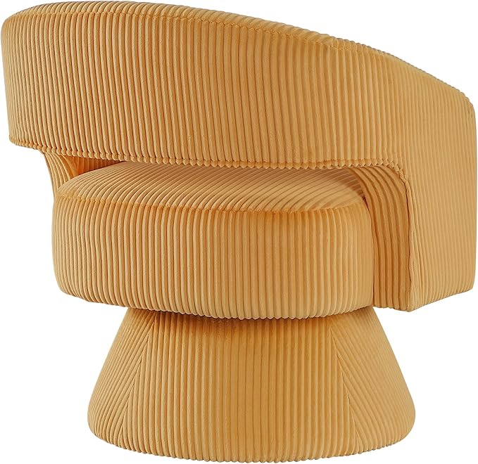 Lexicon 360 Degree Swivel Accent Chair, Modern Comfy Corduroy Round Barrel Chair, Open Back, Plush Foam Cushions, Metal Swivel Base for Living Room/Bedroom/Office/Small Spaces, Yellow