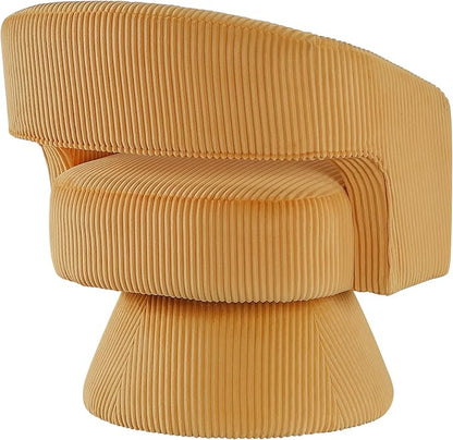Lexicon 360 Degree Swivel Accent Chair, Modern Comfy Corduroy Round Barrel Chair, Open Back, Plush Foam Cushions, Metal Swivel Base for Living Room/Bedroom/Office/Small Spaces, Yellow