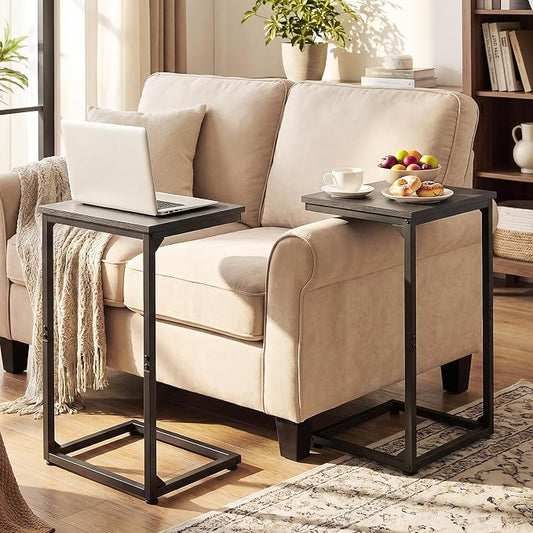 AMHANCIBLE C Shaped End Tables Set of 2, Couch Side Tables that Slide Under Sofa, Slim TV Trays for Living Room and Bedroom, Narrow Space Saving Laptop Workstation, Dark Grey HET02BDG
