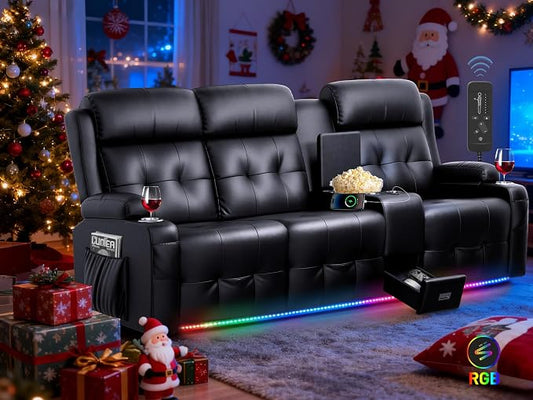 Loveseat Recliner Sofa, Home Theater Seating with Massage, 3 Seat Reclining Loveseats with Console, Wall Hugger RV Couch Movie Theater Chairs, RV Furniture Sofas with USB, Cup Holders for Gaming Room