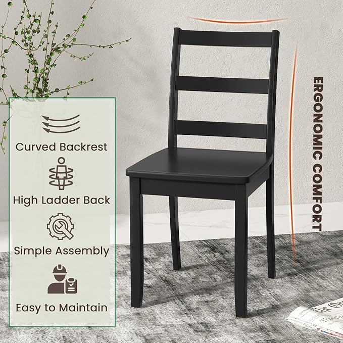 NAFORT Black Dining Chairs Set of 4, Wooden Armless Kitchen Chair with Solid Rubber Wood Legs, Non-Slip Foot Pads, Max Load 400 Lbs, Farmhouse Seat High Ladder Back Dining Room Chairs