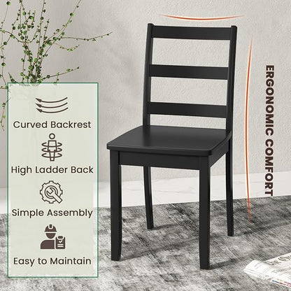 NAFORT Black Dining Chairs Set of 4, Wooden Armless Kitchen Chair with Solid Rubber Wood Legs, Non-Slip Foot Pads, Max Load 400 Lbs, Farmhouse Seat High Ladder Back Dining Room Chairs
