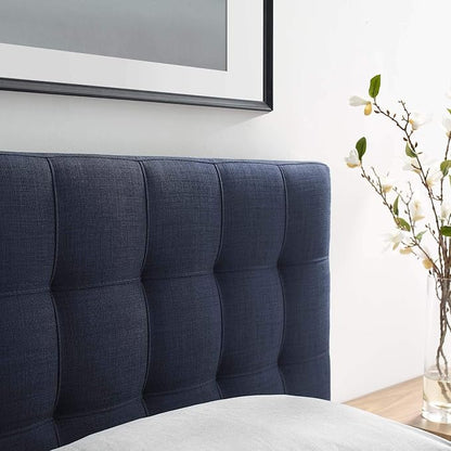 Modway Lily Tufted Linen Fabric Upholstered Twin Headboard in Navy