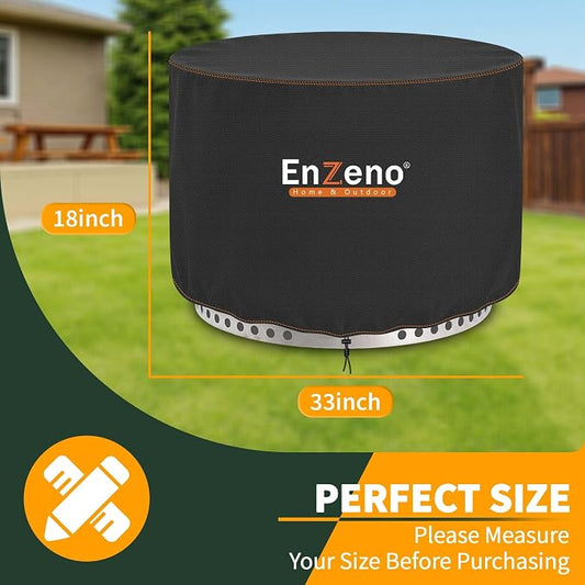 Enzeno Fire Pit Cover Round for Solo Stove Yukon 30-32",Waterproof Oxford Cloth Fire Pit Cover,Fits for Gas/Table/Bowl Fire pits - 33" D X 18" H