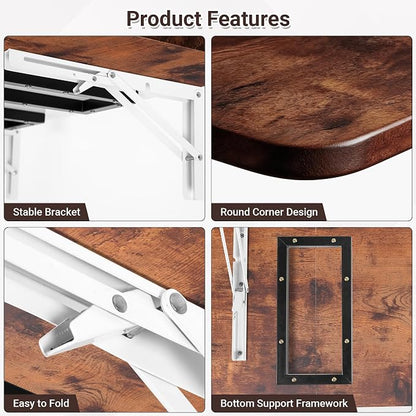 Neoaider Wall Mounted Folding Desk 35.4” x 15.7”, Brown | Drop Down Table with Metal Collapsible Brackets, Folding Wall Table for Small Spaces, Home, Office, Kitchen, Laundry Room