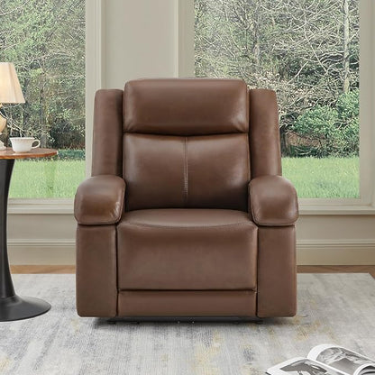 Watson & Whitely Genuine Leather Power Recliner Chairs for Adults, Wall Hugger RV Recliner with Power Headrest & Charging Ports, Electric Recliner Sofa Chair for Living Room, Cafe