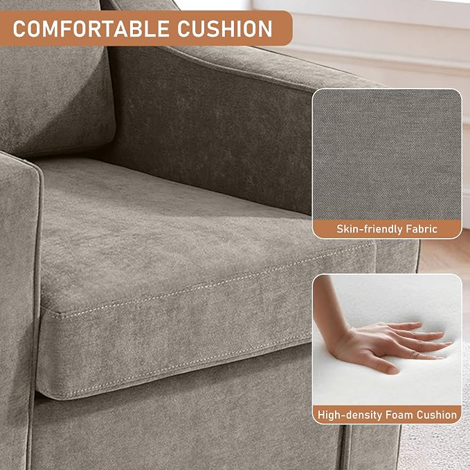 Swivel Accent Chairs Set of 2, 360° Swivel Upholstered Club Armchairs for Living Room, Comfy Single Sofa Reading Chair with Deep Seat, Metal Swivel Base, Chenille Fabric, Sand