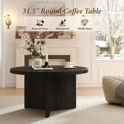 Luoxiao Round Coffee Table, 31.5" Modern Black Living Room Center Tables | Triangle Base with Anti Slip Feet for Stability, Circle Accent Table for Apartments, Small Homes, Space-saving, Easy Assembly
