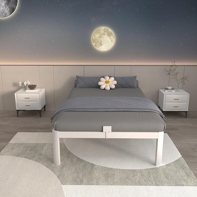 ITIMIDI 14 Inch Twin White Bed Frames, Metal Twin Platform Bed Frame with Round Corner Legs, Heavy Duty Steel Support 3500 LBS, Storage Space, No Box Spring Needed, Noise Free, Easy Assembly