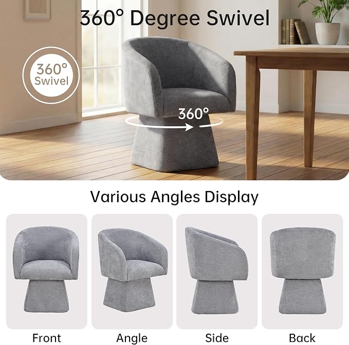 VKNOW Upholstered Swivel Dining Chairs Set of 2, Modern Dining Room Chairs with Barrel Back, Accent Arm Chair for Dining Room, Living Room, Bedroom, Vanity, Gray