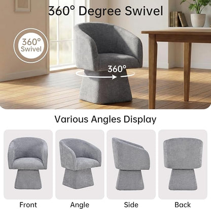 VKNOW Upholstered Swivel Dining Chairs Set of 1, Modern Dining Room Chairs with Barrel Back, Accent Arm Chair for Dining Room, Living Room, Bedroom, Vanity, Gray