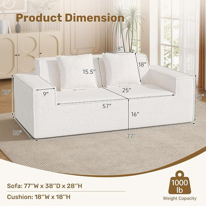 Luxanimarion 77'' Modern Small Loveseat, No Assembly Required Cloud Sofa Cloud Sofa Boneless Couches with 2 pcs Pillows for Living Room, Apartment(Polar Fleece-Beige)