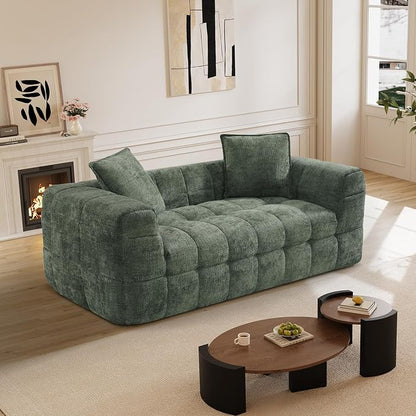 66.5" Loveseat Boneless Couch,Comfy Cloud Sectional Sofa with Deep Seat,Modern Upholstered Chenille Love Seat Sofa, Small Couches for Living Room, No Assembly Required Tufted Sofas, Green