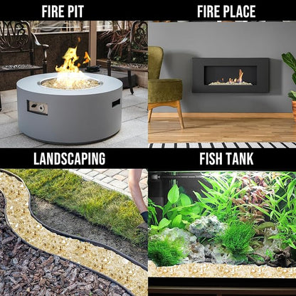 Skyflame High Luster 10-Pound Fire Glass for Fire Pit Fireplace Landscaping, 1/2-Inch Gold Reflective