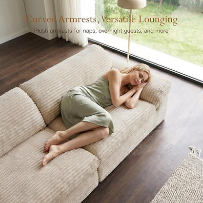 Vesgantti 118" Boneless Couches for Living Room, Cloud Sectional Couch & Deep Seat, 3 Seater Comfy Corduroy Modular Sofa, Modern Slouch Couch, No Assembly Required, Beige