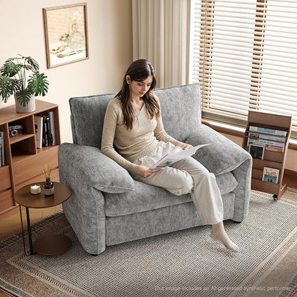 ONBRILL Oversized Accent Chair, 41 Inch Chenille Fabric Armchair, Comfy Single Sofa Chair with Padded Arms, Pocket Spring Cushion, Modern Reading Chair for Living Room, Bedroom, Grey