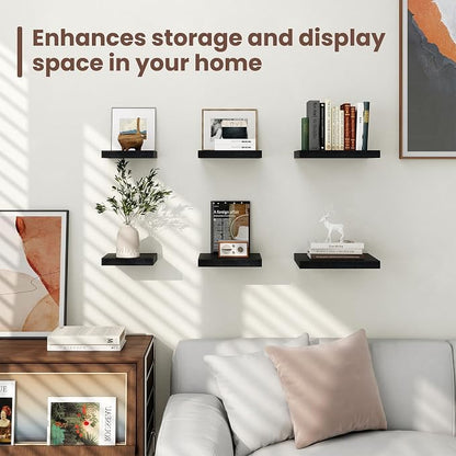 Fun Memories Floating Shelves for Wall - 7.5 Inch Square Shelves with Invisible Brackets, Black Small Wall Shelf for Living Room, Bathroom, Bedroom, and Kitchen Decor Black Set of 3