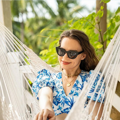 Lazy Daze Hammocks Hanging Swing Chair Caribbean Rope Weaving Chair with 40" Hardwood Spreader Bar and Soft-Spun Cotton Rope, Hammock Chair for Indoor, Outdoor, Backyard, Max 300 LBS, White