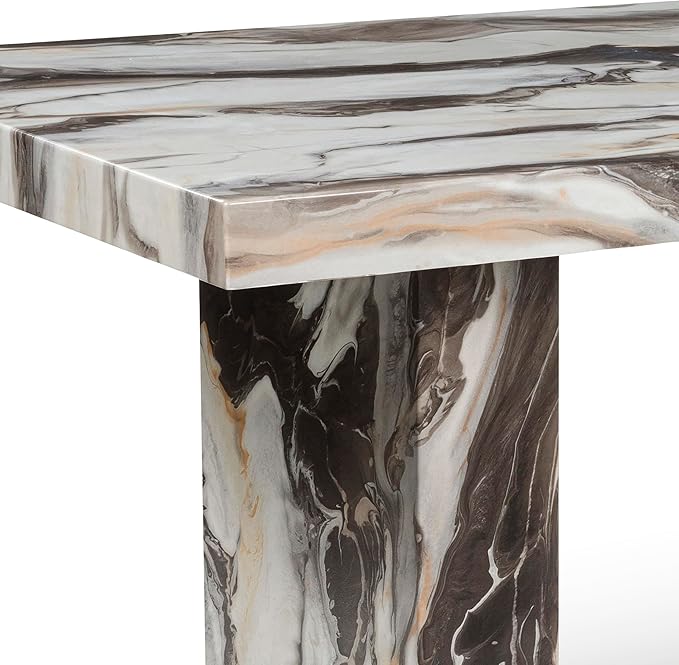 Roundhill Furniture Cavira Modern Faux Marble Dining Table with Double Pedestal Base