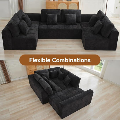 140''Modular Sectional Couches for Living Room, Cloud Boneless Compressed Sectional Sofa, Oversized U Shaped 6 Seater Upholstered Memory Foam Sofa, No Assembly, Chenille Black