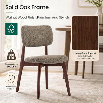 COLAMY Dining Chairs Set of 6, Modern Upholstered Kitchen Room Chairs with Solid Red Oak Wood Legs, 5-Min Easy Assembly Anti-Wobble, High-Weight Fabric Farmhouse Side Chair, 300lbs,Walnut,Brown