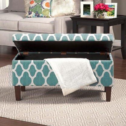 HomePop 36" Storage Ottoman Bench with Hinged Lid - Teal Geometric