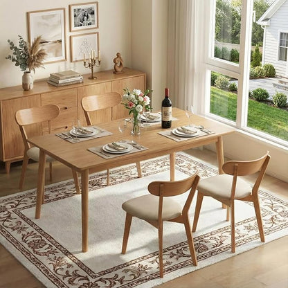 100% Solid Wood Dining Chairs,Mid Century Modern Dining Chairs with Rounded Backrest,Kitchen,Dining Room Chairs Set of 1/2/4 (4, Original Color White Upholstery)