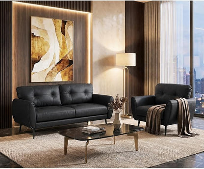 TYBOATLE Sofa Couch 61" Small Loveseat Couches for Living Room Leather Couch Mid Century Modern Tufted Mini Sofa Comfy Office 2 Seat Settee Love Seat for Small Spaces Bedroom (2, Black)