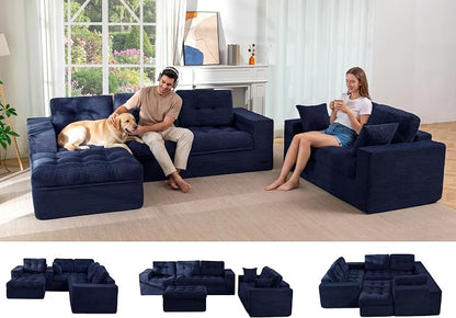MAXYOYO Modular Sectional Sofa with Ottoman and Loveseat, Cloud Boneless Couch with Layered Cushion, Flexible Module Combination Sofa for Living Room, No Assembly Required,Navy
