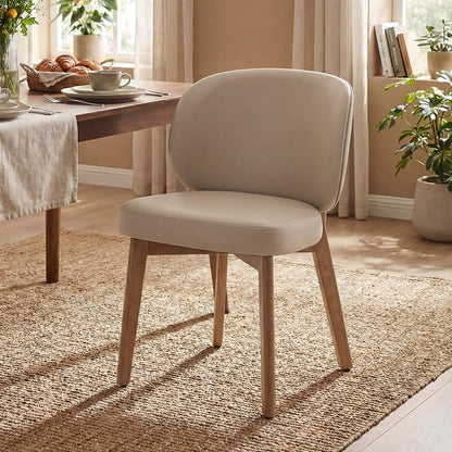 YOUNIKE Single Dining Chair Modern Kitchen Dining Room Chair Khaki | Faux Leather Upholstered Armless Side Accent Chair with Back 20.1" Wide Padded Seat Wooden Legs for Living Room Bedroom