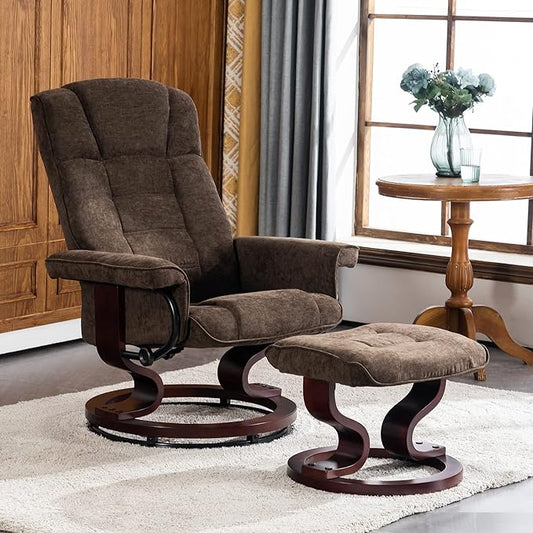 MCombo Manual Swivel Recliner with Ottoman, Chair Ottoman Set for RV Small Spaces, Living Room, Bedroom, Office 4919 (Chenille, Brown)