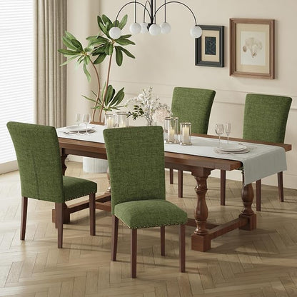 MALOL Dining Chairs Set of 4, High Back Dining Chair with Wood Legs and Nailhead Trim, Modern Padded Kitchen Room Chairs for Dining Room/Restaurant, Green
