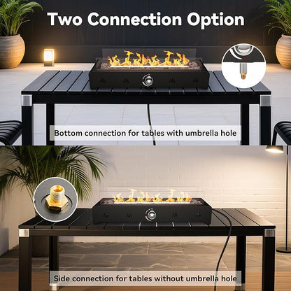Onlyfire 28'' Tabletop Fire Pit Table, Propane Gas Firepit Bottom Mounted for Table with Umbrella Hole, Glass Wind Guard and Lava Rock, Outdoor Rectangular Smokeless Fireplace