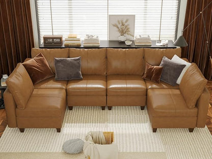 EASE MOOSE Modular Sofa with Storage, Faux Leather Sectional Sofa U Shaped Sectional Couches for Living Room, Brown