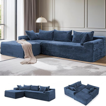 Korser 108" L-Shaped Modular Sectional Sofa with Chaise, Boneless Comfy Corduroy Fluffy Couch with Deep Seat and Side Pockets, Flexible Module Combination for Living Room, No Assembly, Side Pockets