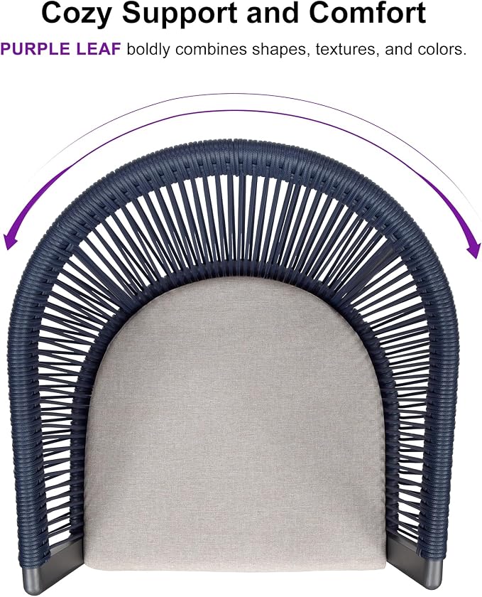 PURPLE LEAF Outdoor Dining Set for 4 All-Weather 5 Pieces Patio Aluminium Dining Table and Rope Weave Chairs Included Cushions for Backyard Deck Indoor Decor Kitchen Patio Furniture Set Gray and Navy