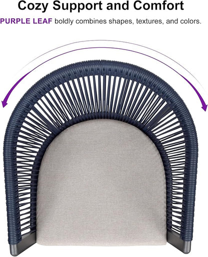 PURPLE LEAF Outdoor Dining Set for 4 All-Weather 5 Pieces Patio Aluminium Dining Table and Rope Weave Chairs Included Cushions for Backyard Deck Indoor Decor Kitchen Patio Furniture Set Gray and Navy