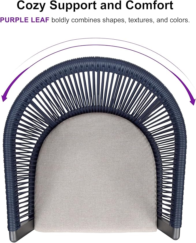 PURPLE LEAF Patio Dining Set for 6 All-Weather Wicker 7 Piece Aluminium Outdoor Table and Chairs Set Included Cushions for Backyard Indoor Decor Kitchen Modern Outdoor Furniture Set Grey and Navy