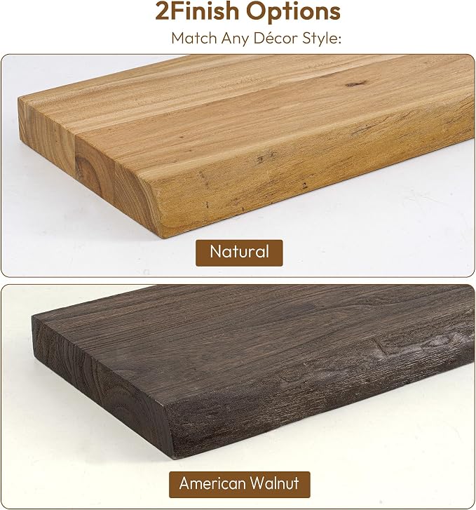 Vivelove Live Edge Floating Shelves 55 Inch Elm Wood, Rustic Farmhouse Wall Shelf with Invisible Bracket for Living Room Bedroom Bathroom Office Book, 55x8x1.4- Set of 1 - Dark Walnut