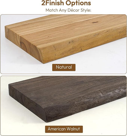 Vivelove Live Edge Floating Shelves 55 Inch Elm Wood, Rustic Farmhouse Wall Shelf with Invisible Bracket for Living Room Bedroom Bathroom Office Book, 55x8x1.4- Set of 1 - Dark Walnut