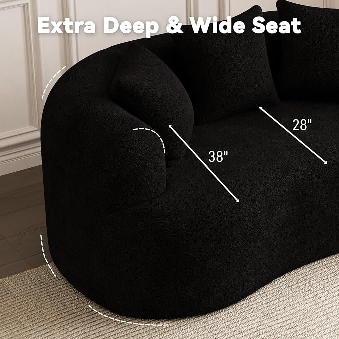 69" Curved Loveseat Sofa, Modern Chenille Cloud Couch with Extra Deep Seat, Oversized Love Seat Couch for Living Room Bedroom Apartment Small Spaces, No Assembly Required, Black